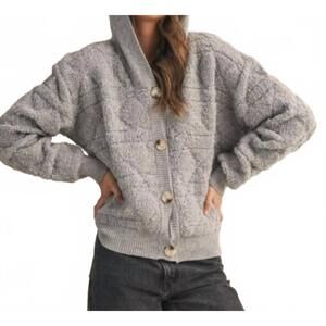 NEW EN MERCI fuzzy knit hoodie button down cardigan in grey